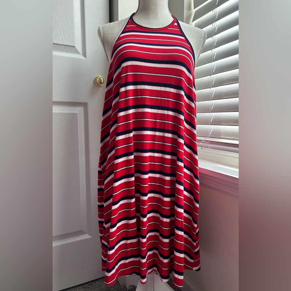 Mossimo Supply Co. Patriotic Striped Tie Neck Tunic Tank Top